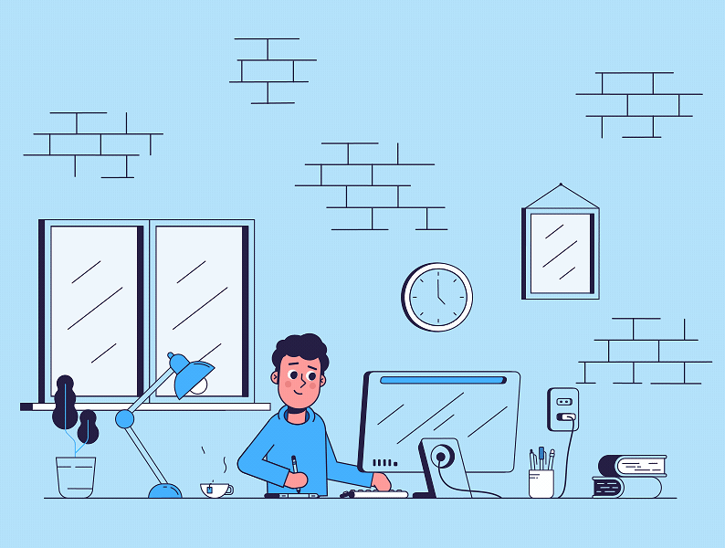 Joven Trabajando Desde Casa: GIF Animado para Ilustrar el Teletrabajo Moderno