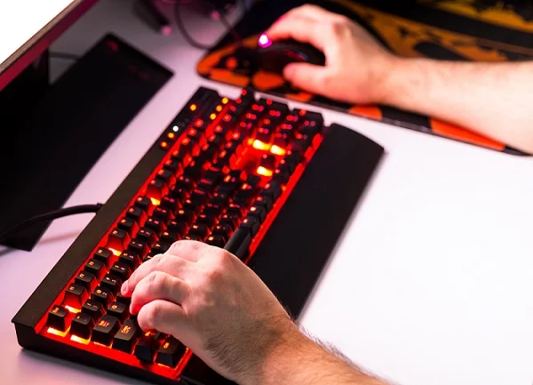 Persona usando teclado computadoras: Efectos de sonido tecnología